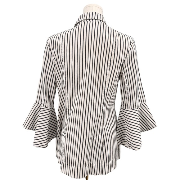 Cabi Women's  Jacket Bell Sleeve Striped Single Button Blazer Navy White Size 8 - Picture 4 of 8